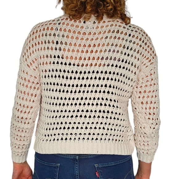 Sincerely Jules Open Knit Long Sleeve Sweater Size Small Creme - Picture 2 of 4